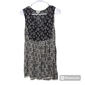 Umgee Bohemian Peasant Shift Dress Black/White Tunic‎ Paisley Size Medium